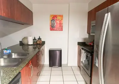 a small kitchen with a sink and a refrigerator at Top Stay Miami Gold Brickell in Miami
