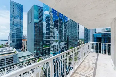 a balcony with a view of the city at Awesome 4BR APT at Brickell in Miami