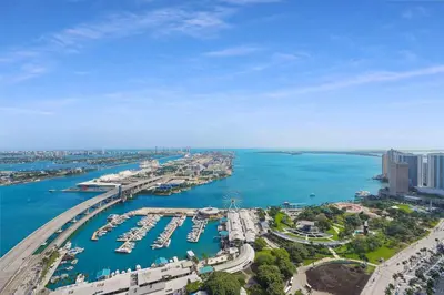 an aerial view of a harbor with boats in the water at MVR - Swim Relax & Enjoy Jaw-Dropping Views in Miami