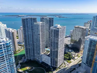 an aerial view of a city with tall buildings at Icon Brickell 2BR Poolside Paradise in the Sky in Miami