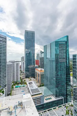 an aerial view of a city with tall buildings at Fantastic APT Brickell in Miami