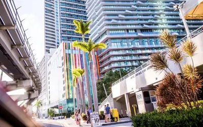 a city street with palm trees and tall buildings at 3 bedroom stunning apt brickell in Miami