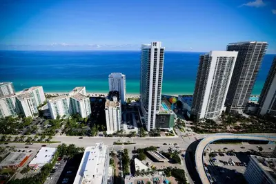 an aerial view of a city with the ocean at 2 BDR Stunning Ocean View in Hyde Beach House in Hollywood