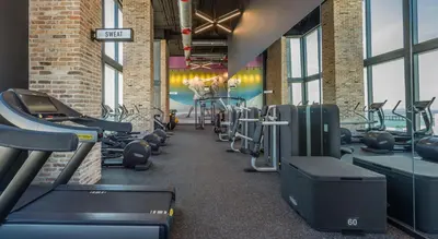 a gym with rows of treadmills and machines at Heart of Downtown Miami in Miami