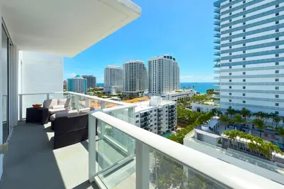 a balcony with a view of the city at Tiffany Shoreline - PH Floor, Ocean View, Walk to beach in Fort Lauderdale
