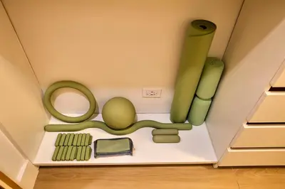 a box with green objects in a room at Skyline Studio at Roney Palace - 1429 in Miami Beach
