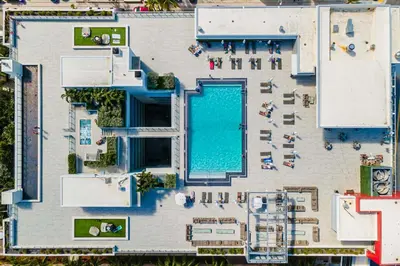 an aerial view of a resort with a swimming pool at Condo with 1 Bedroom Terrace and Hot Tub in Hollywood