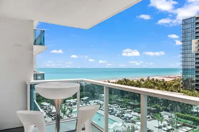 a balcony with a view of the ocean at Oasis on the Beach - For 4 in Miami Beach