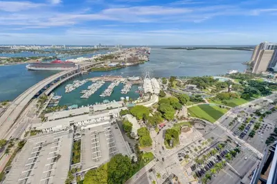 an aerial view of a harbor with boats in the water at Miami Lux 1BR 37th Floor Bay City Views in Miami