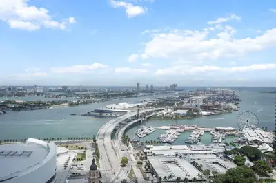 a view of a harbor with boats in the water at Stylish Sky-High Condo with Pool and Gym in Miami