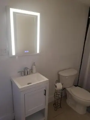 a bathroom with a sink and a toilet and a mirror at 1161 Efficency Miami-Lakes in Tamiami