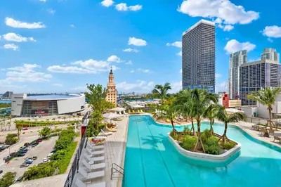 a view of a city skyline with a swimming pool at Gale Hotel - Premium Studio W Panoramic City Views in Miami