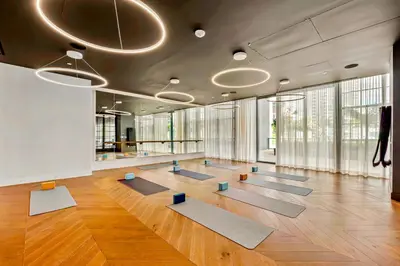 a yoga room with mats on the floor at Gale Hotel - Premium Studio W Panoramic City Views in Miami