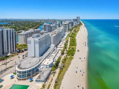 an aerial view of a beach and buildings at 530 - Miami Beach Large studio Ocean View in Miami Beach