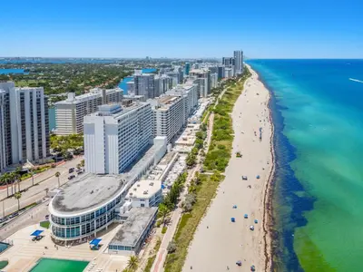 an aerial view of a beach and buildings at 530 - Miami Beach Large studio Ocean View in Miami Beach