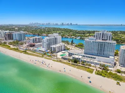 an aerial view of a beach and buildings at 530 - Miami Beach Large studio Ocean View in Miami Beach