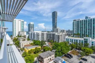 an aerial view of a city with tall buildings at Modern 1BR Apt In Edgewater Free Parking in Miami