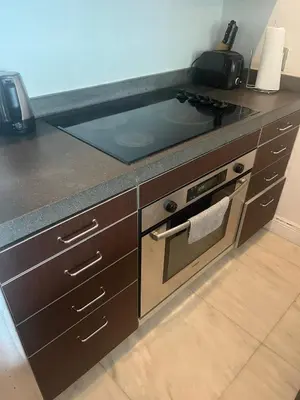 a kitchen with a sink and a stove top oven at Knickerbocker 102 in Miami Beach