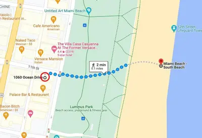 a map of the ferris wheel route at Heart of South Beach Studio Roof Top Pool Balcony in Miami Beach