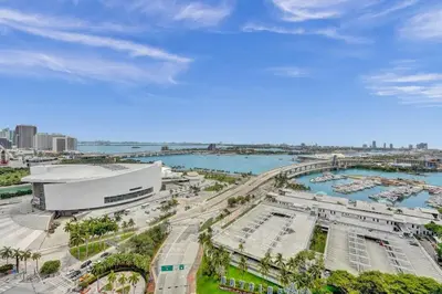 an aerial view of a marina with boats in the water at Miami 3BR Retreat City and Bay Views in Miami