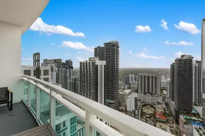a balcony with a view of a city at 47th-Floor Brickell Condo with City Views and Pool in Miami