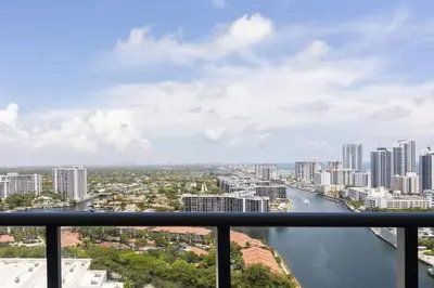 a view of a river in a city with buildings at Beachwalk -1 Bedroom W-Kitchen and Epic Views in Hallandale Beach