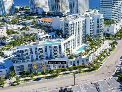 an aerial view of a city with tall buildings at Champagne at Tiffany's - Luxury Condo by the Beach in Fort Lauderdale
