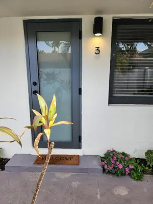 a plant in front of a house with a door at Aquamarina in Fort Lauderdale