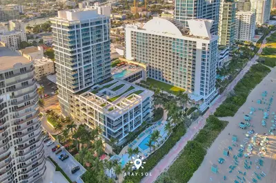 an overhead view of a city with tall buildings at Spectacular 1-Bedroom Sea View Luxury & Comfort in Miami Beach
