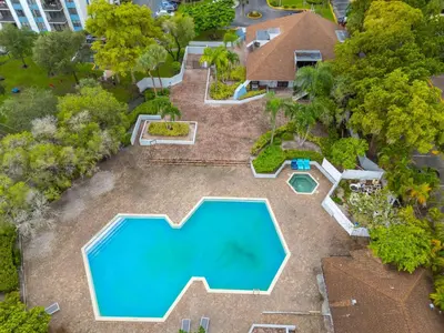 an overhead view of a swimming pool in a yard at Urban Escape 2 Bed Unit In Miami near Whole Foods in North Miami