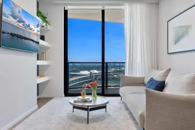 a living room with a couch and a table at MVR - 2BR Luxury Stay in the Heart of Miami in Miami