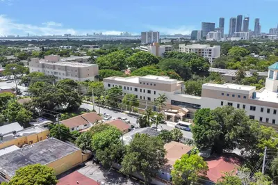 an aerial view of a city with buildings at Modern 2BR Near Wynwood and Design District in Miami