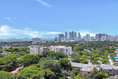 a view of a city skyline with buildings at Stylish 2BR Retreat in Miamis Design District in Miami