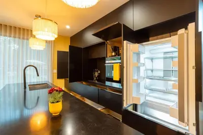 a kitchen with an open refrigerator with a window at 3BR Vibrant Havana Villa in Miami, Pool, Grill, Backyard in Miami