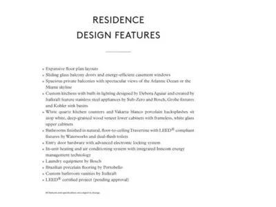 a page of a reference design features document at Amazing View 1 Hotel Corner Unit 2BR/2BA w Balcony in Miami Beach