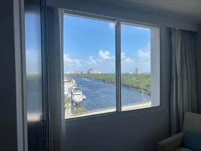 a room with a window with a view of a river at Ocean Breeze Condo - Intracostal and Ocean views at GalleryOne in Fort Lauderdale
