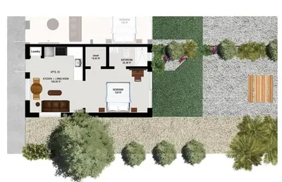 a floor plan of a house at Sleek Kitchenette & Queen Bed in Fort Lauderdale