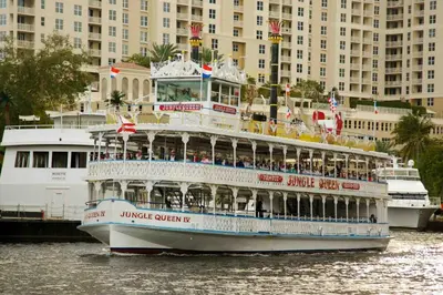 a large cruise ship in the water in front of buildings at Casa Sol in Fort Lauderdale