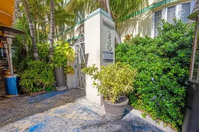 a plant in a pot in front of a building at Ocean Front Studio - Miami Beach in Miami Beach