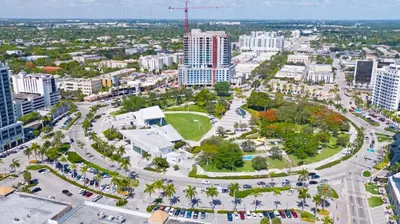 an aerial view of a city with a park at Exclusive studio steps to the beach with pool in Hollywood