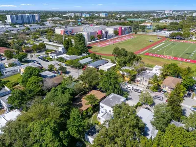 an aerial view of a park with a football field at Tropical Haven Cozy 1 BR Caribbean Getaway in Miami