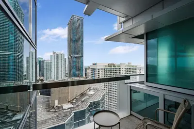 a balcony with a view of a city at City View Condo in the Heart of Brickell in Miami