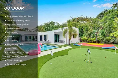 an image of a house with a pool and a playground at Private Villa with Heated Pool, Basketball Court and BBQ in Miami