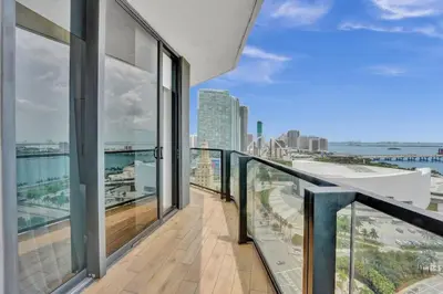 a balcony with a view of the city at Miami 30th floor 3BR Luxury Condo with Views in Miami