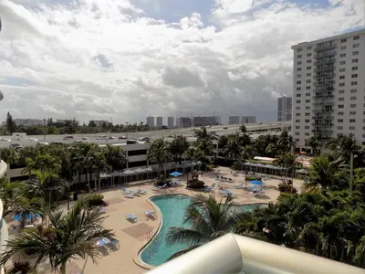 arial view of a resort with a swimming pool at Beautiful Sunny Isles apt 1br with PRIVATE TERRACE in Sunny Isles Beach