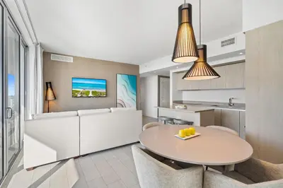 a kitchen and living room with a table and chairs at Spectacular 3br and 2ba in Hyde Beach House in Hollywood