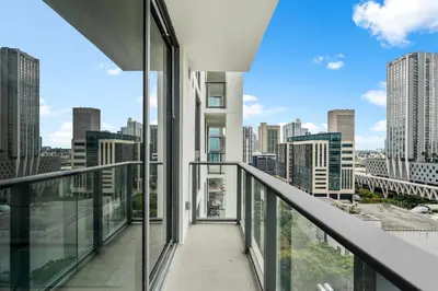 a balcony with a view of the city at Modern Studio w Skyline Views by Bayfront Park in Miami