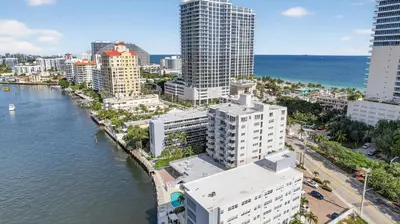 an aerial view of a city and the water at Beach Haven Condo for 2 in Fort Lauderdale