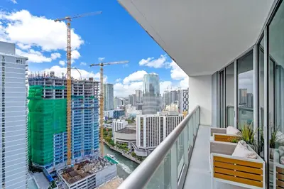 a balcony with a view of a city at Amazing 1bed at The W icon brickell in Miami