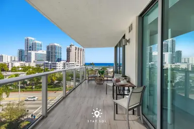 a balcony with a view of the city at Luxury Coastal Escape Balcony views - Free Parking in Miami Beach